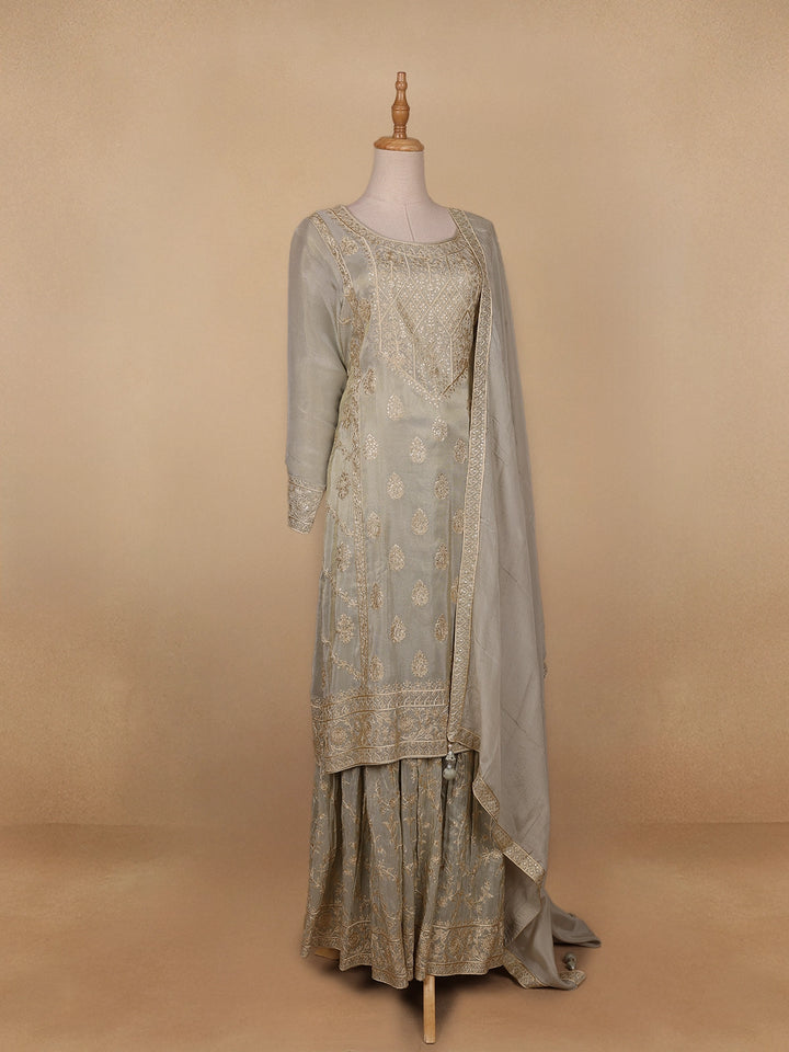 Light Green Floral Designed Tissue Organza Salwar Suit - Diadem
