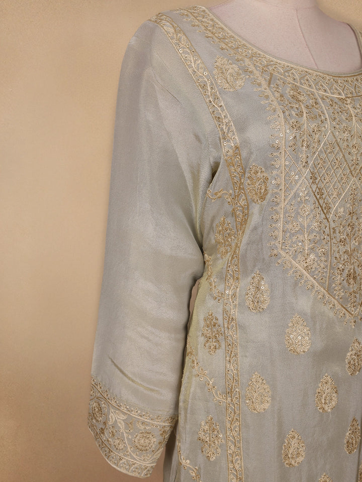 Light Green Floral Designed Tissue Organza Salwar Suit - Diadem