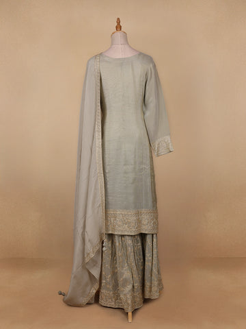 Light Green Floral Designed Tissue Organza Salwar Suit - Diadem