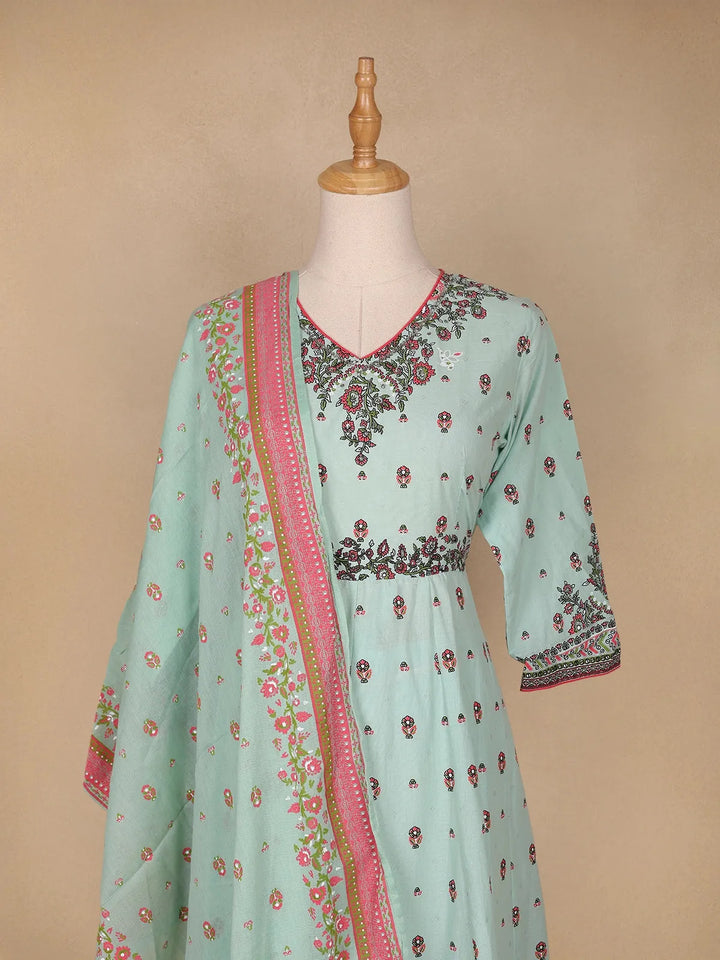 Light Green Floral Print Design Salwar Suit - Diadem
