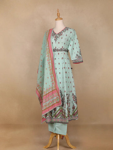 Light Green Floral Print Design Salwar Suit - Diadem