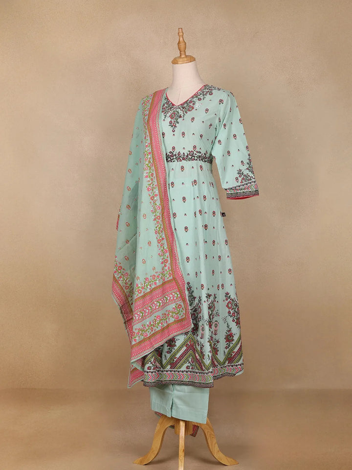 Light Green Floral Print Design Salwar Suit - Diadem