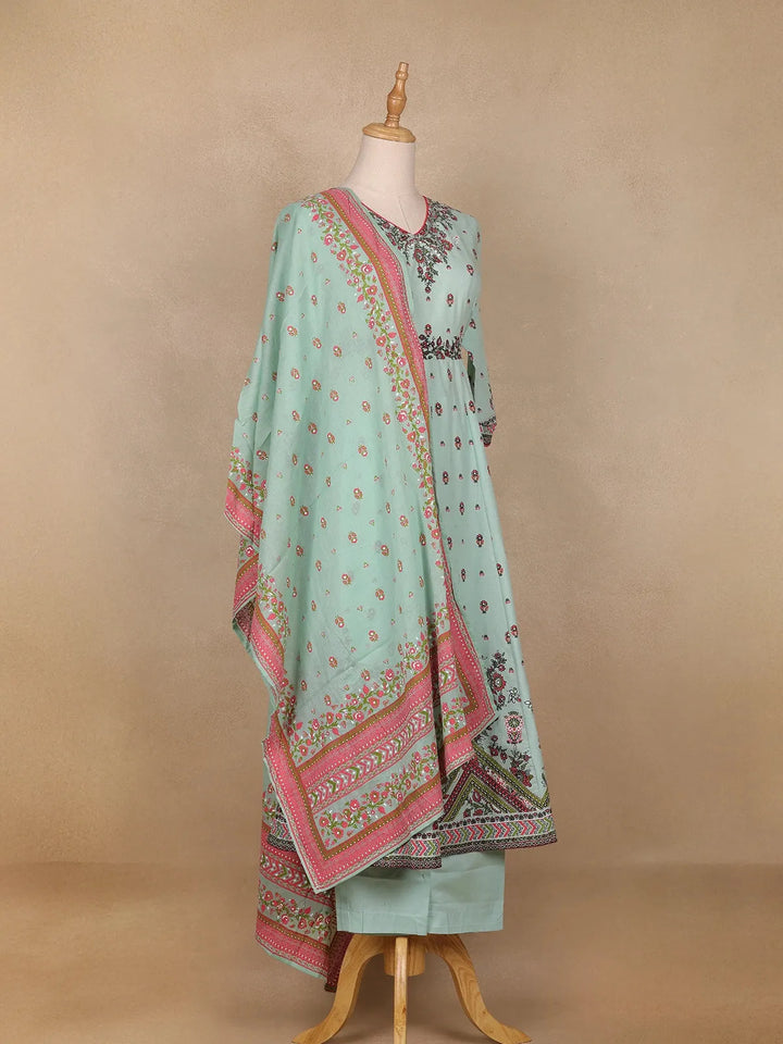 Light Green Floral Print Design Salwar Suit - Diadem