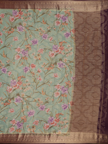 Light Green Floral Printed Chiffon Saree - Diadem