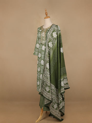 Light Green Floral Prints Cotton Straight Cut Salwar Suit - Diadem