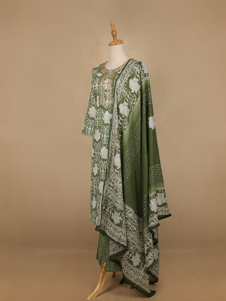 Light Green Floral Prints Cotton Straight Cut Salwar Suit - Diadem