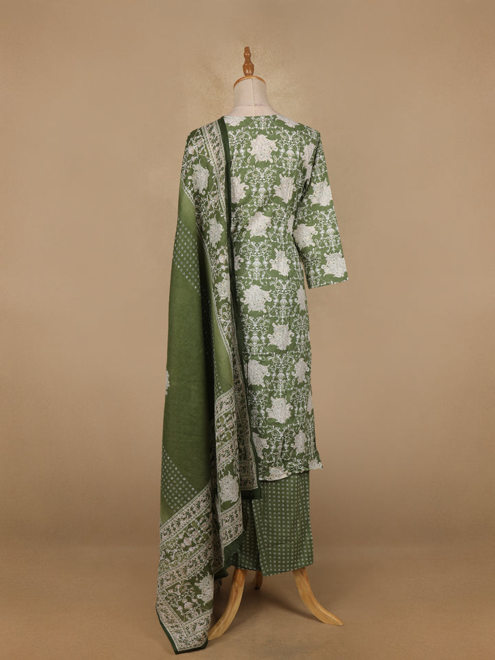 Light Green Floral Prints Cotton Straight Cut Salwar Suit - Diadem