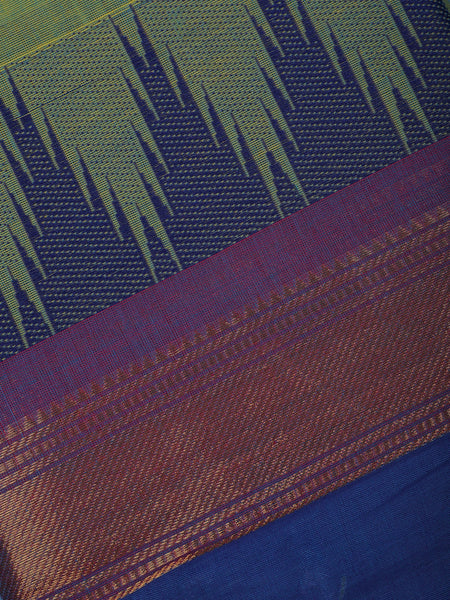 Light Green Ikat Design Cotton Saree with Copper Zari Border - Diadem