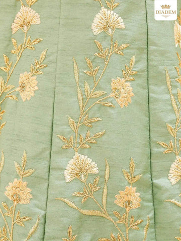 Light Green Raw Silk Embroidered Bridal Lehenga - Diadem