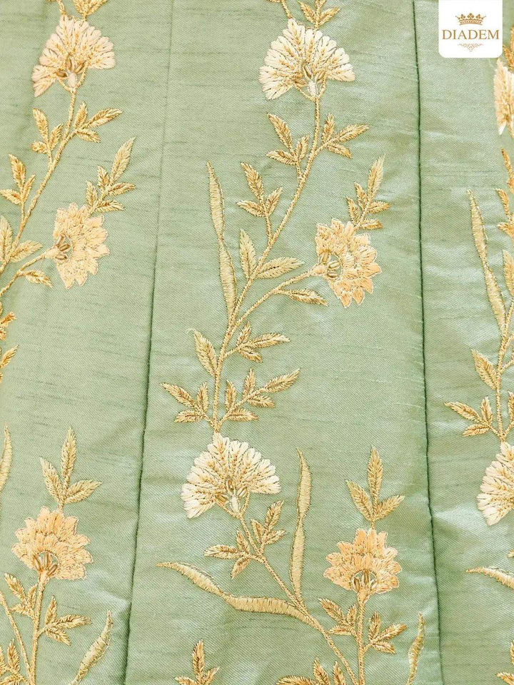 Light Green Raw Silk Embroidered Bridal Lehenga - Diadem