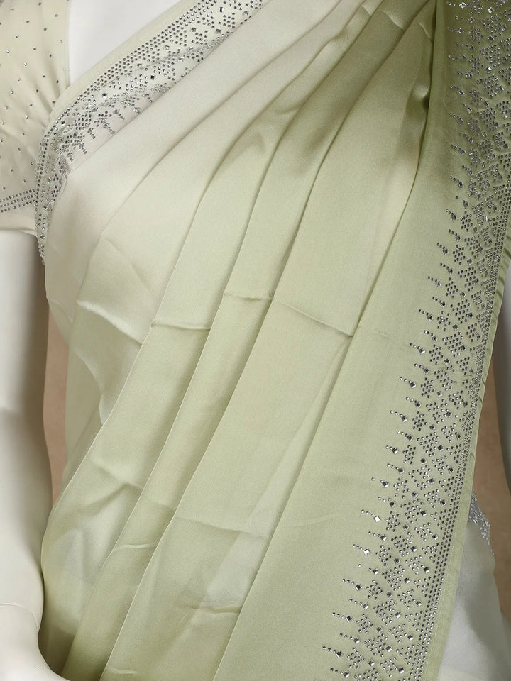 Light Green Solid Satin Fancy Saree with Designed Border - Diadem
