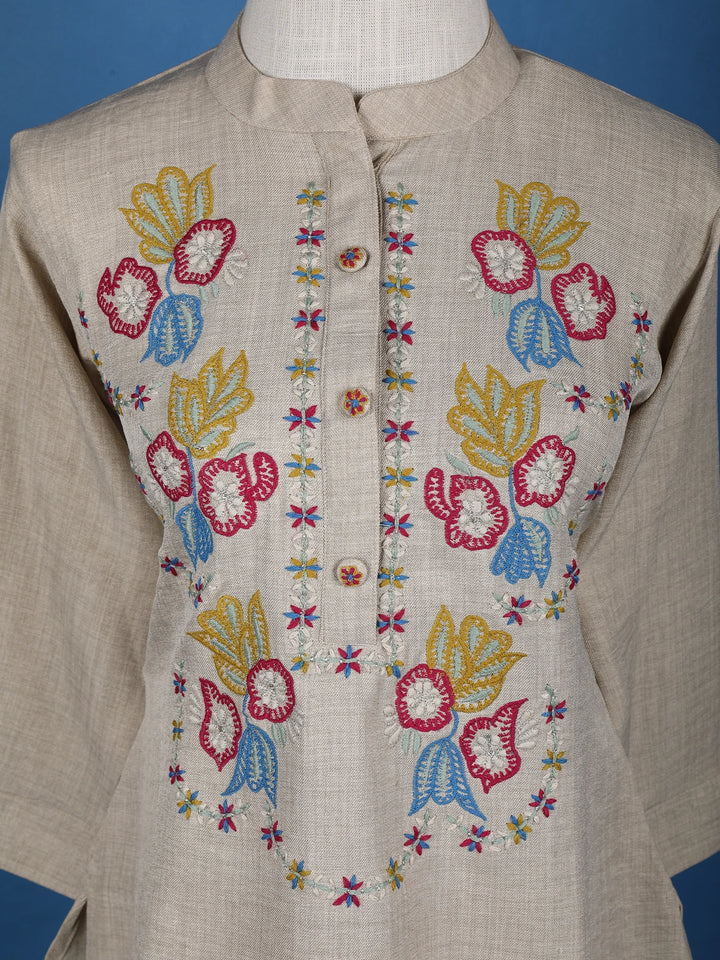 Light Grey Floral Designed Cotton Salwar Suit - Diadem