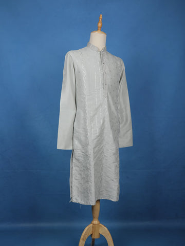 Light Grey Thread Embroidered Kurta Set , With Pant - Diadem