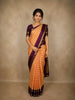Light Orange Checked Woven Design Pure Kanchipuram Silk Saree with Contrast Zari Border