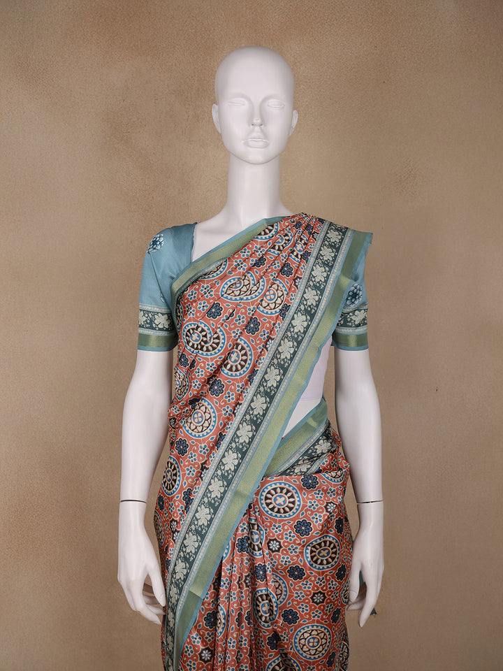 Light Orange Floral Designed Semi Silk Saree - Diadem