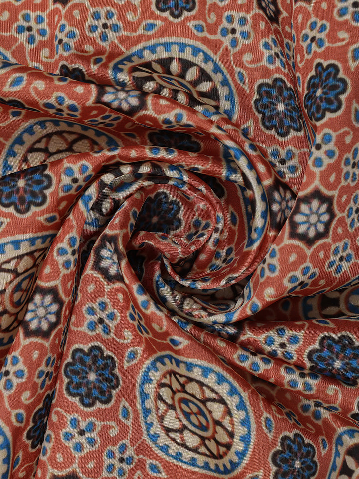 Light Orange Floral Designed Semi Silk Saree - Diadem