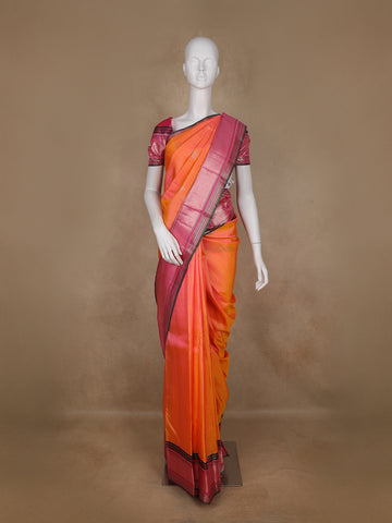 Light Orange Floral Woven Pure Kanchipuram Silk Saree - Diadem