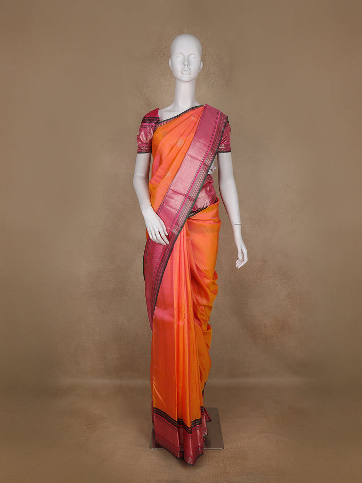 Light Orange Floral Woven Pure Kanchipuram Silk Saree - Diadem