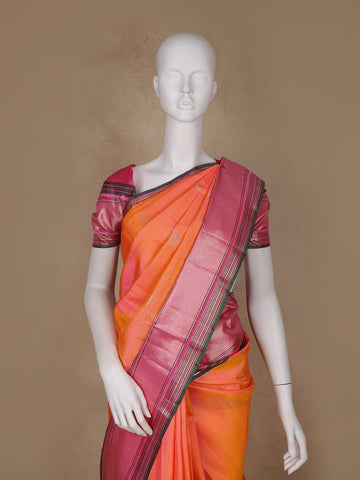 Light Orange Floral Woven Pure Kanchipuram Silk Saree - Diadem
