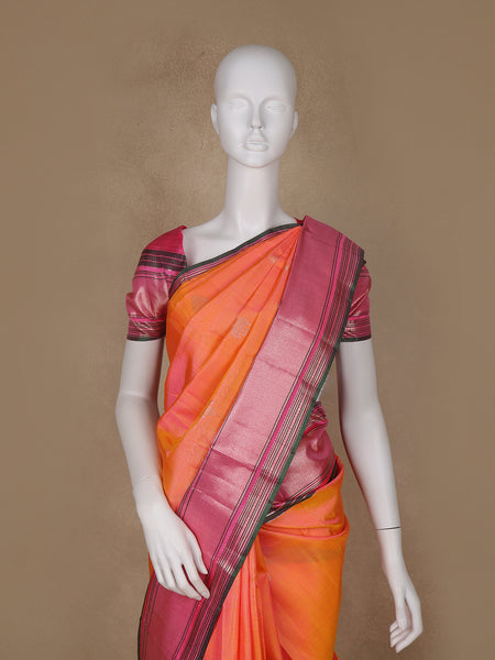 Light Orange Floral Woven Pure Kanchipuram Silk Saree - Diadem