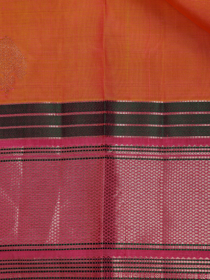Light Orange Floral Woven Pure Kanchipuram Silk Saree - Diadem