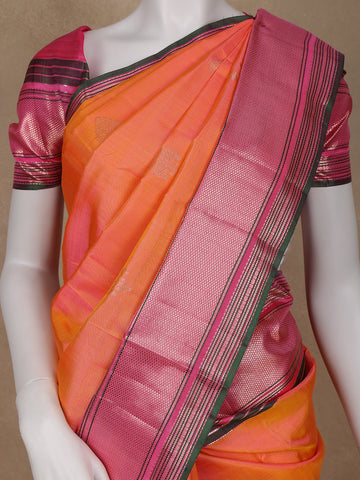 Light Orange Floral Woven Pure Kanchipuram Silk Saree - Diadem