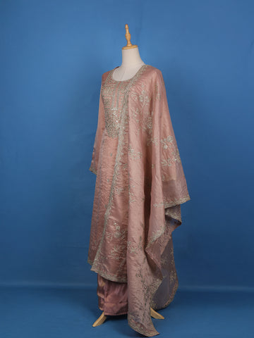 Light Peach Floral Designed Georgette Salwar Suit - Diadem