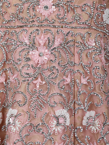 Light Peach Floral Designed Net Salwar Suit - Diadem