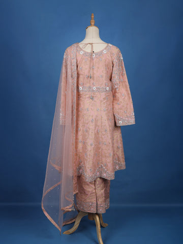 Light Peach Floral Designed Net Salwar Suit - Diadem