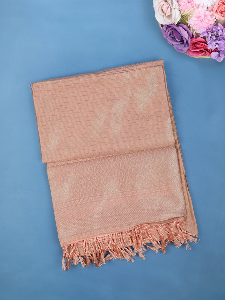 Light Peach Minimal Design Woven Tissue Silk Saree - Diadem