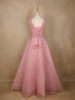Light Peach Net Beads And Pearls Worked Party Wear Gown