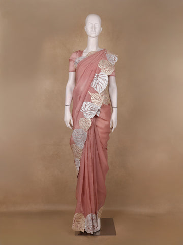 Light Peach Solid Design Georgette Saree - Diadem
