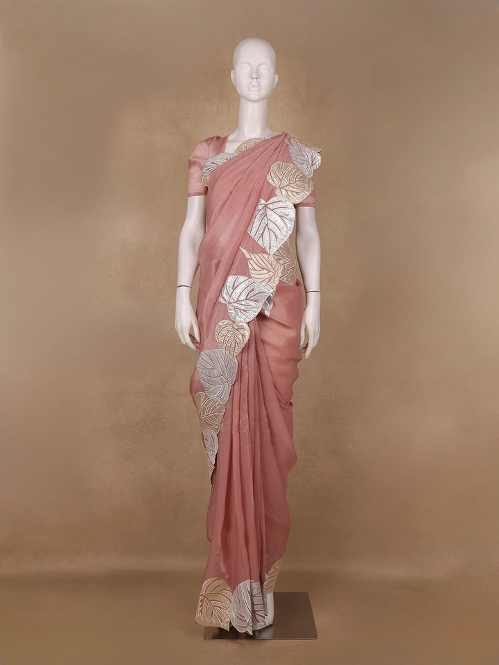 Light Peach Solid Design Georgette Saree - Diadem