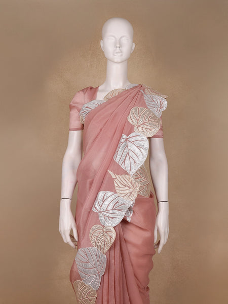 Light Peach Solid Design Georgette Saree - Diadem