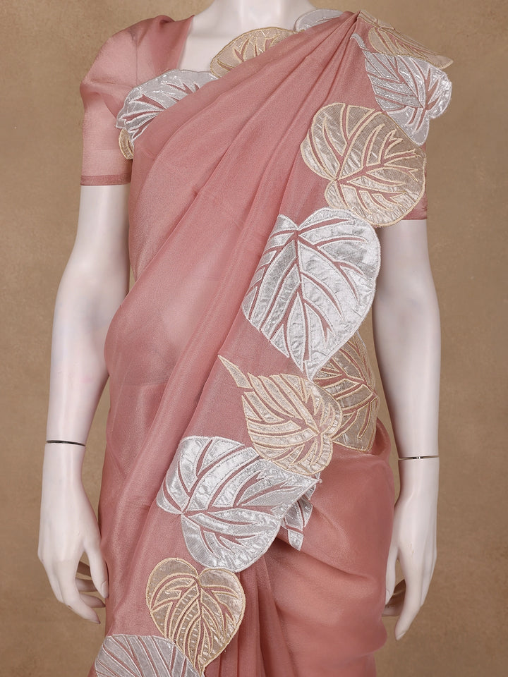 Light Peach Solid Design Georgette Saree - Diadem