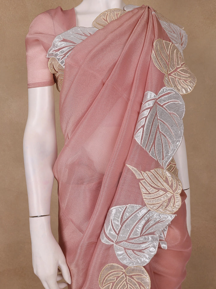 Light Peach Solid Design Georgette Saree - Diadem