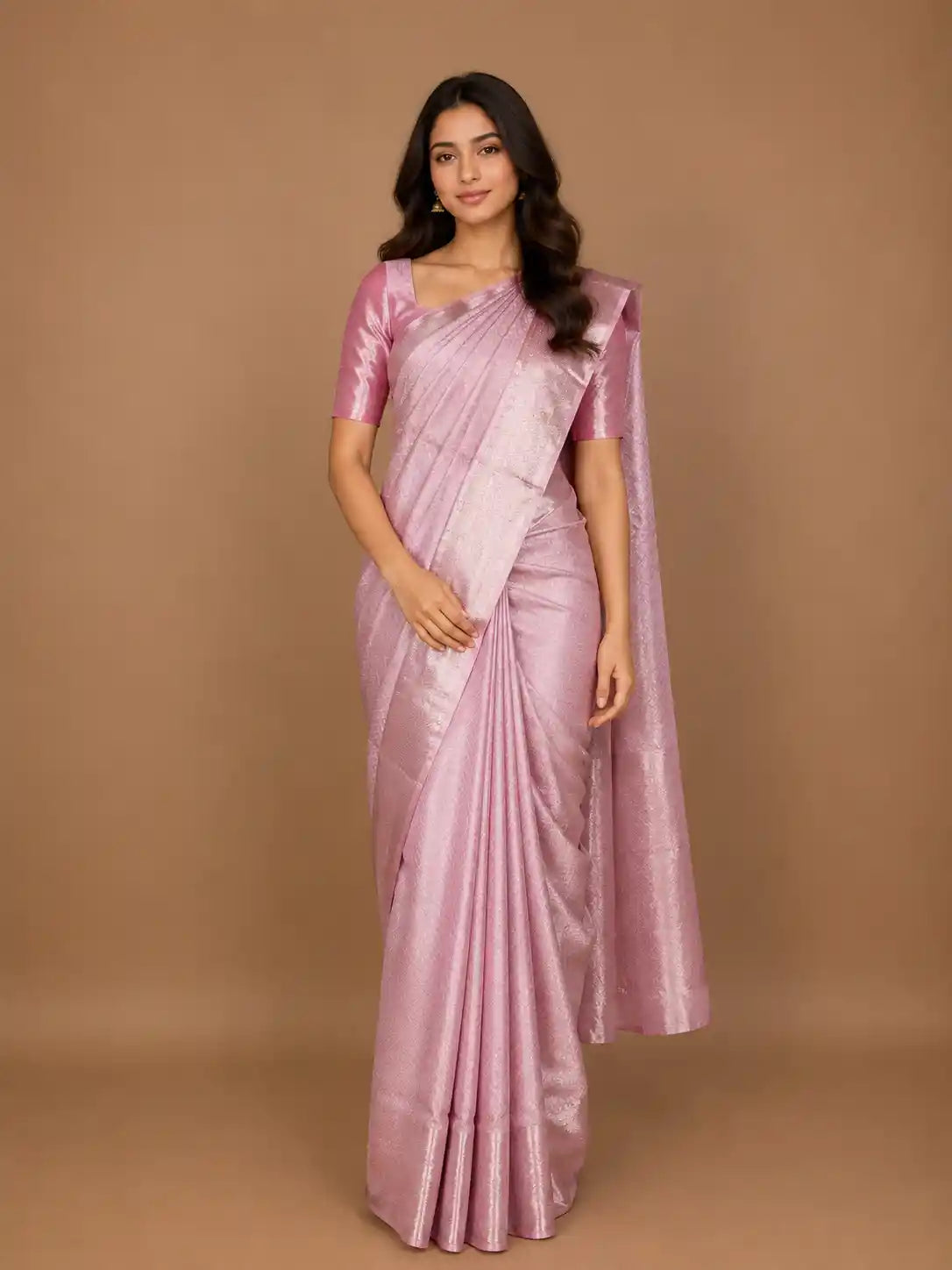 Light Pink Floral Butta Woven Pure Kanchipuram Silk Saree
