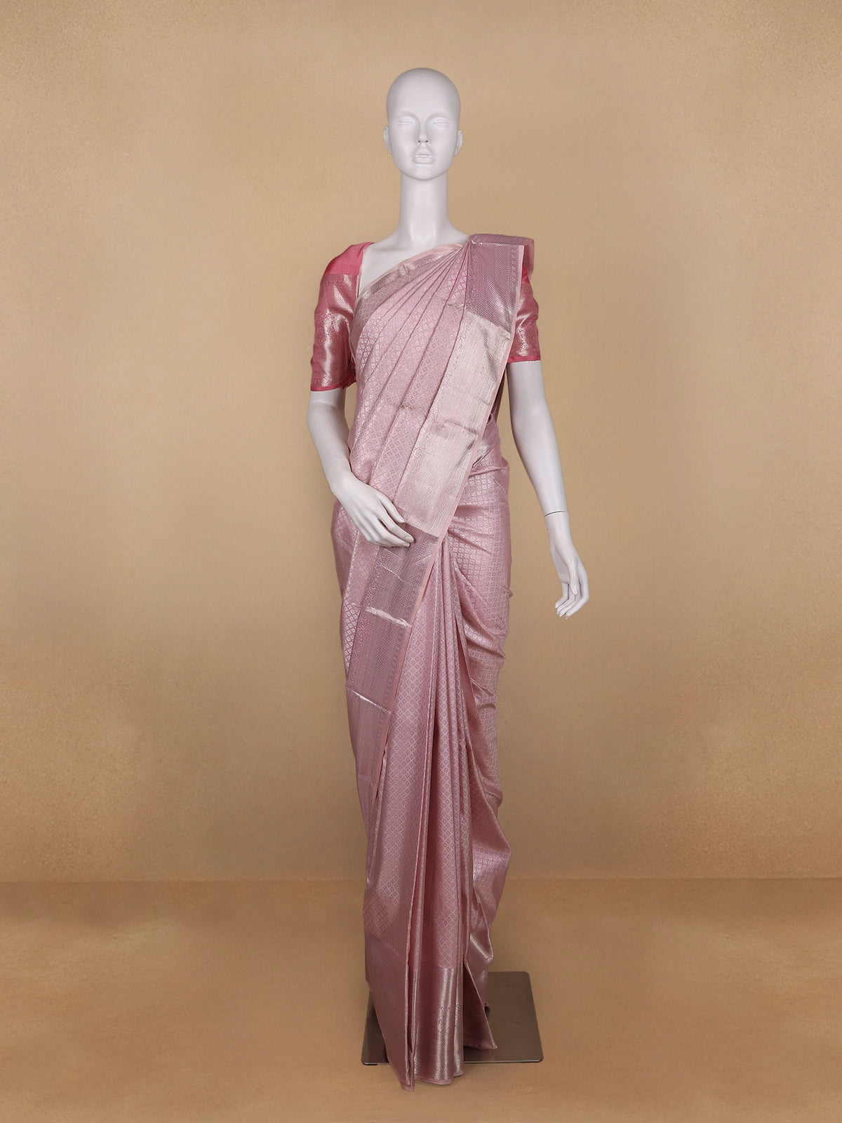 Light Pink Floral Butta Woven Pure Kanchipuram Silk Saree - Diadem