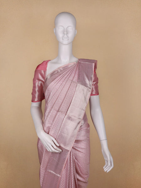 Light Pink Floral Butta Woven Pure Kanchipuram Silk Saree - Diadem
