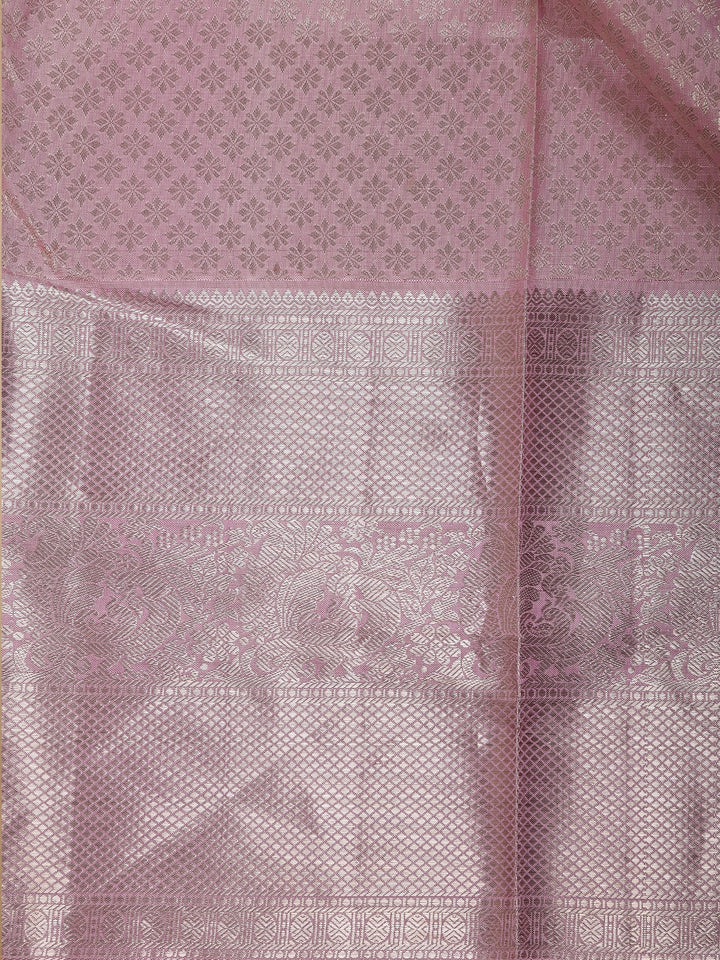 Light Pink Floral Butta Woven Pure Kanchipuram Silk Saree - Diadem