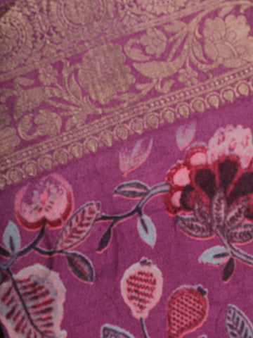 Light Pink Floral Design Printed Cotton Saree - Diadem