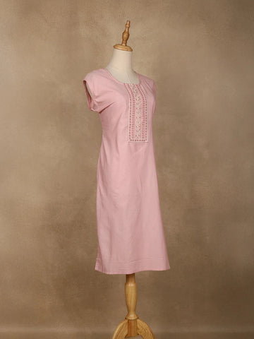 Light Pink Floral Designed Cotton Kurti - Diadem
