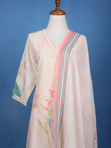 Light Pink Floral Design Printed Cotton Salwar Suit - Diadem