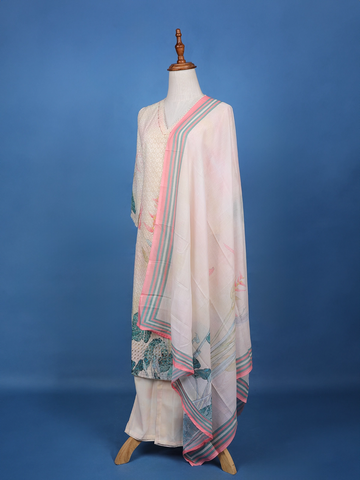 Light Pink Floral Design Printed Cotton Salwar Suit - Diadem