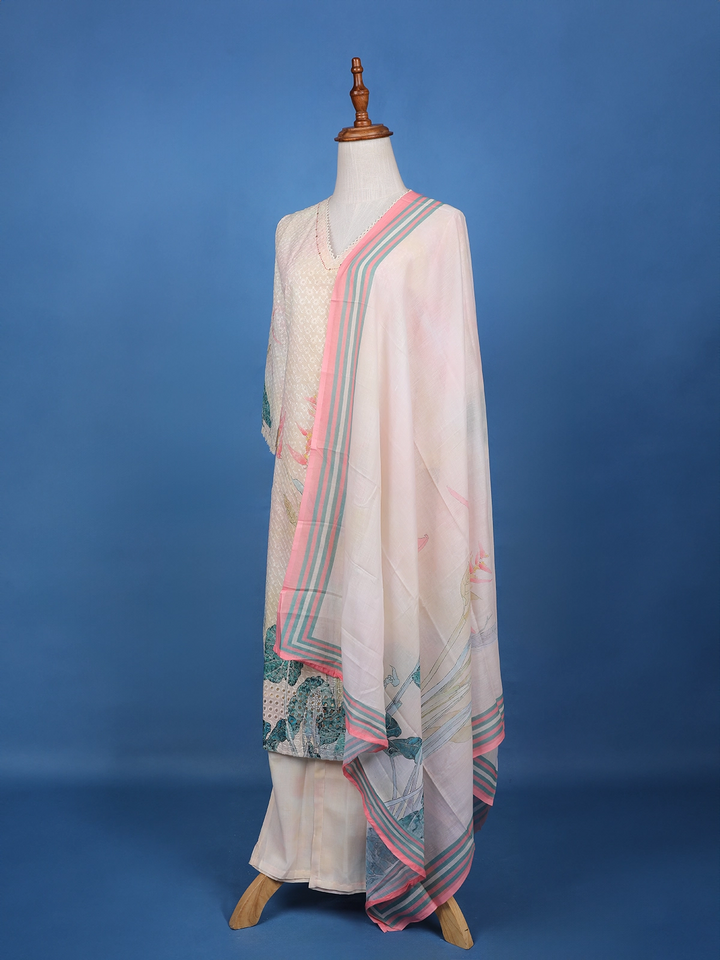 Light Pink Floral Design Printed Cotton Salwar Suit - Diadem