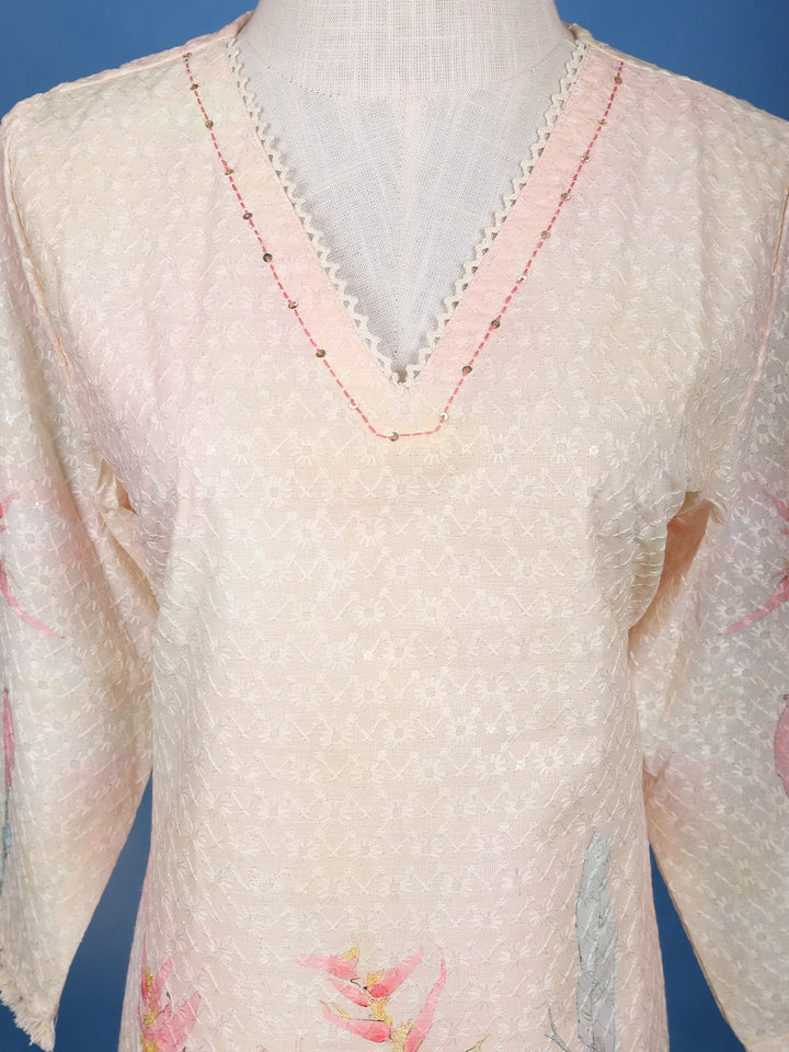 Light Pink Floral Design Printed Cotton Salwar Suit - Diadem