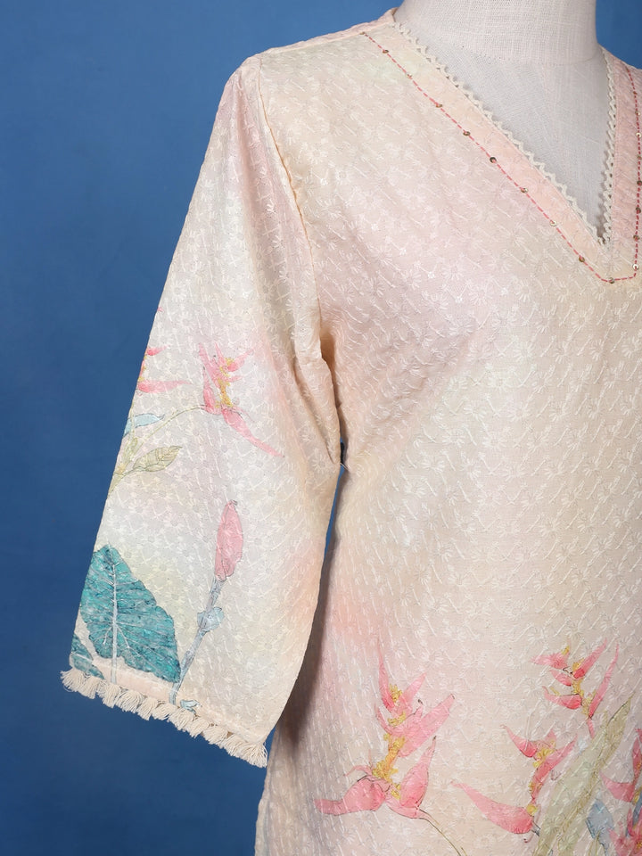 Light Pink Floral Design Printed Cotton Salwar Suit - Diadem