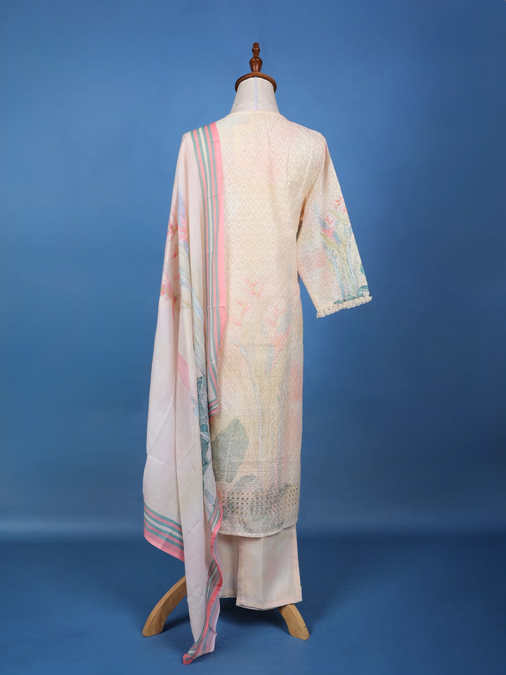 Light Pink Floral Design Printed Cotton Salwar Suit - Diadem