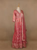 Light Pink Floral Designed Tissue Silk Gown