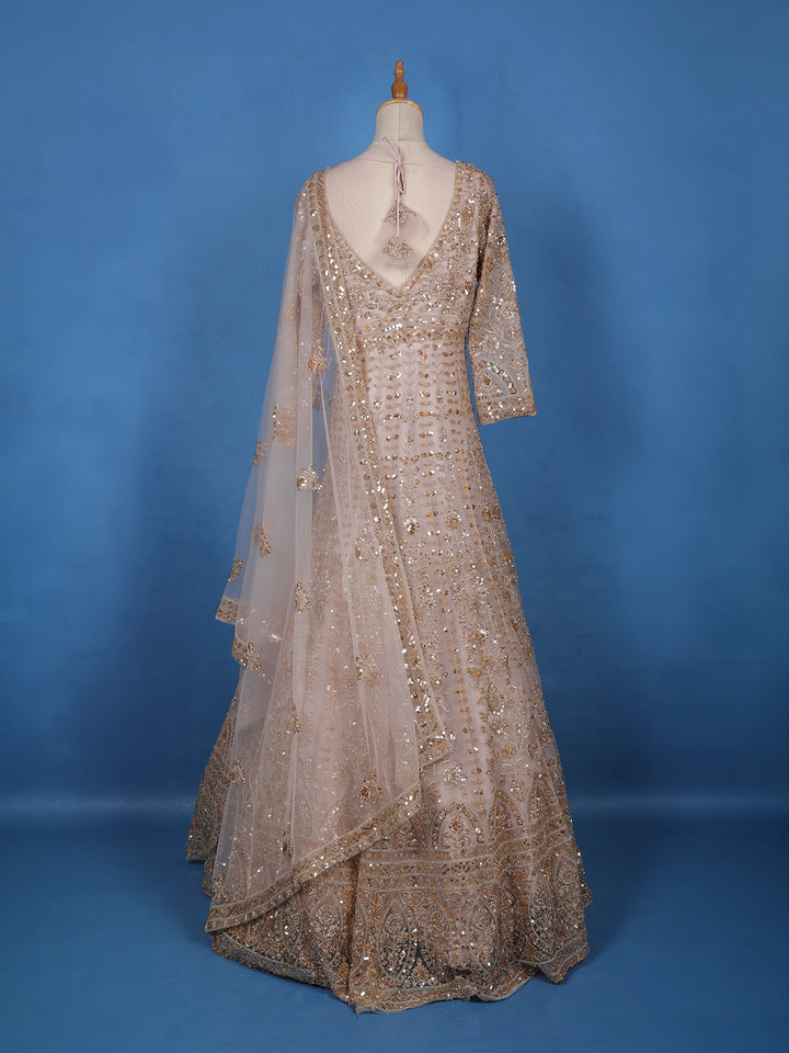 Light Pink Floral Embroidery Net Bridal Gown - Diadem
